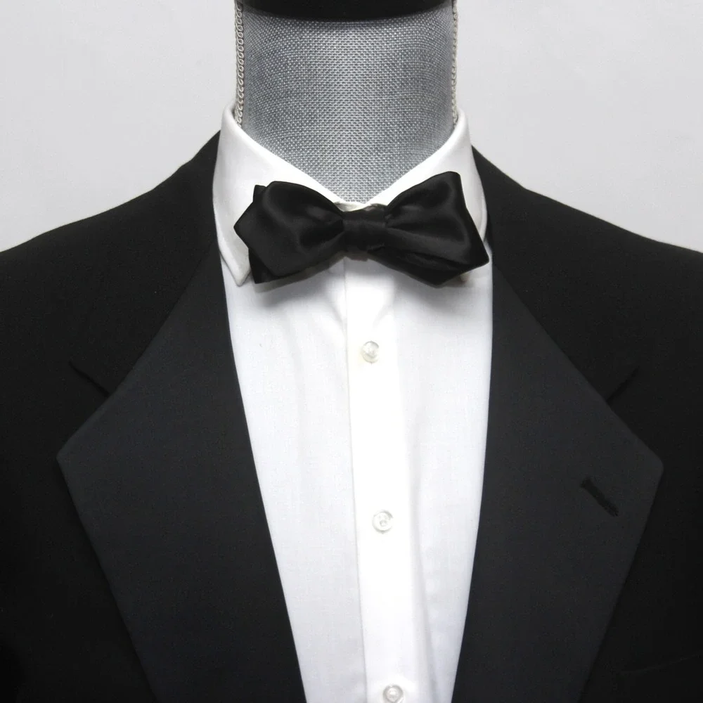 Black‎ Tuxedo Bowtie 100%Silk Satin Self-tied Diamond Gift Box S013D